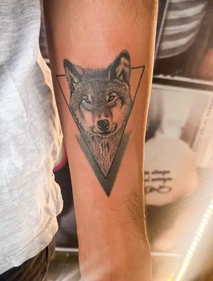Grey Realistic Wolf Forearm Tattoo
