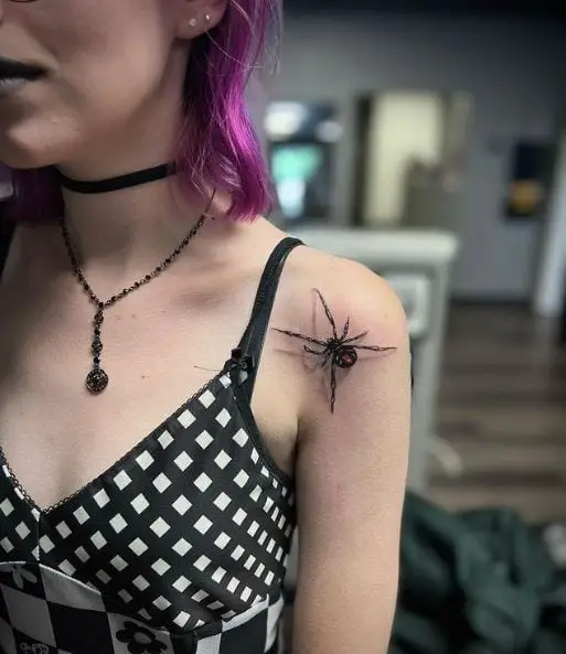 Small Black Widow Shoulder Tattoo