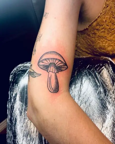 Grey Mushroom Elbow Tattoo