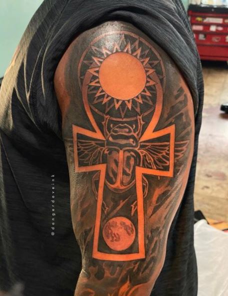 Scarab and Ankh Arm Sleeve Tattoo