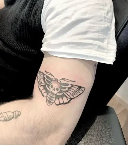 Small Grey Death Moth Arm Tattoo