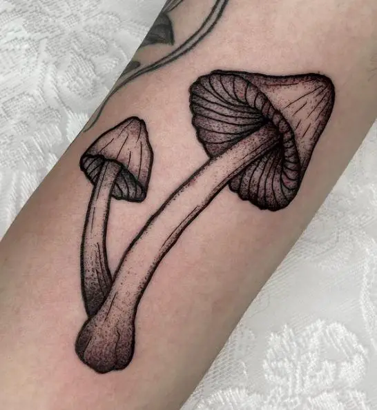 Black and Grey Mushrooms Arm Tattoo