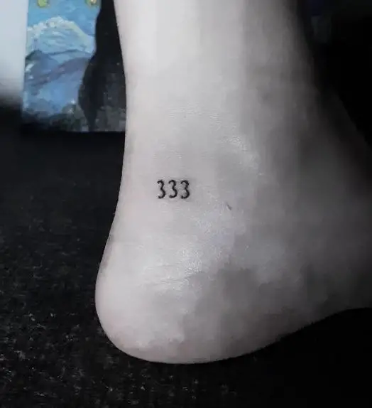 Black Minimalistic 333 Ankle Tattoo