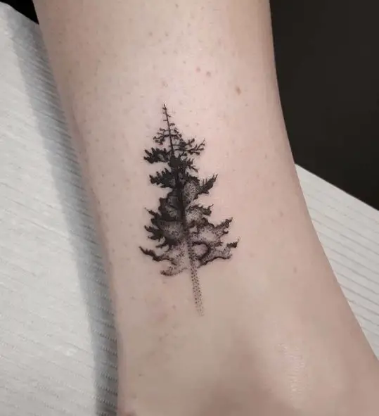 Black Pine Tree Ankle Tattoo