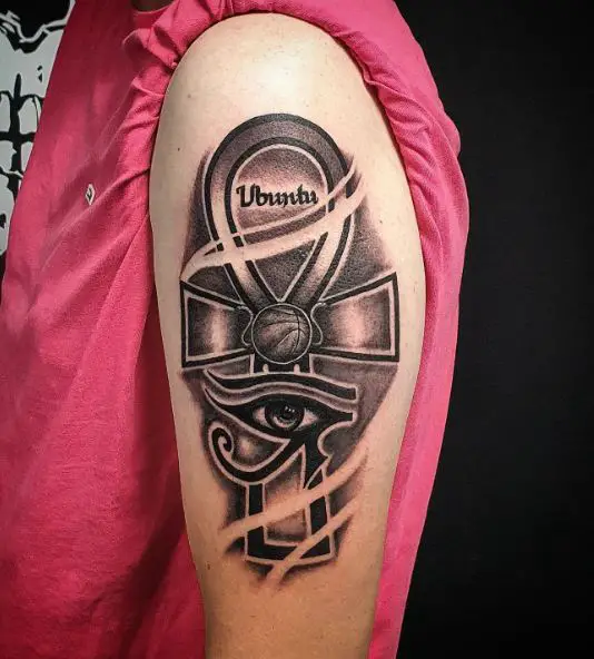 Shaded Eye of Horus and Ankh Arm Tattoo