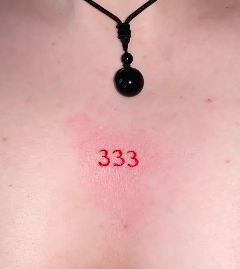 Red Minimalistic 333 Chest Tattoo