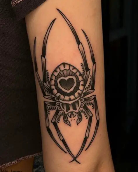 Black Widow with Heart Elbow Tattoo