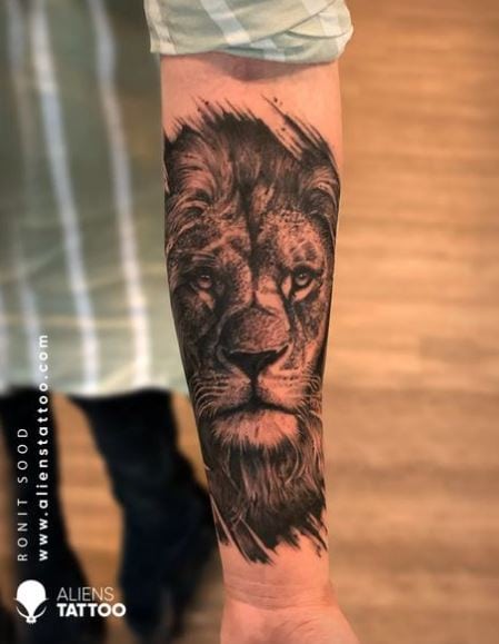 Grey Shaded Lion Forearm Tattoo