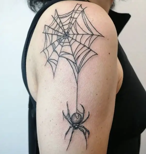 Black Widow Hanging on Net Arm Tattoo