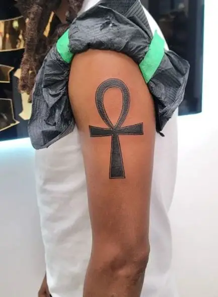 Black Solid Ankh Arm Tattoo