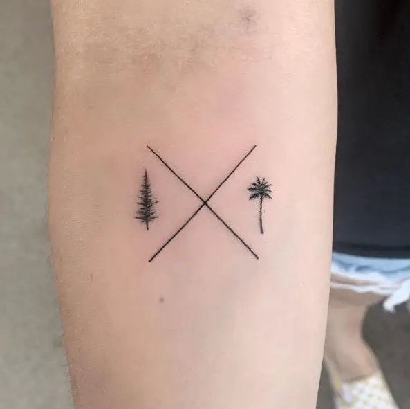Small Palm and Pine Tree Arm Tattoo