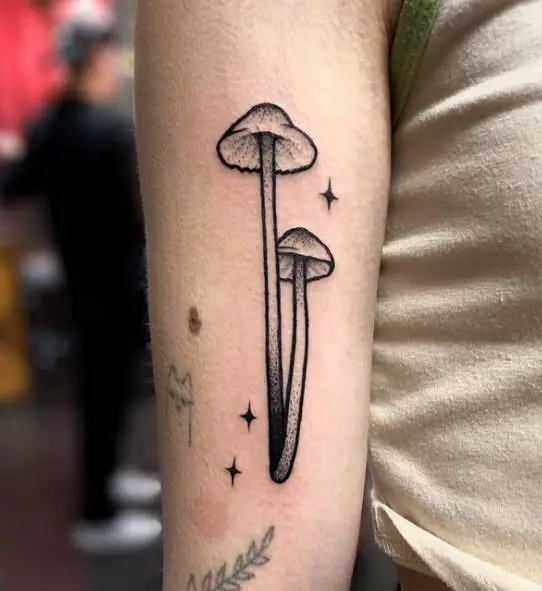 Stars and Mushrooms Forearm Tattoo