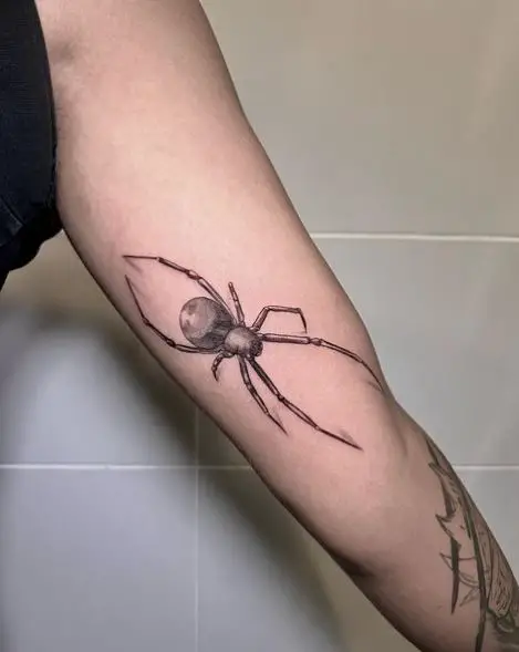 Grey Black Widow Arm Tattoo
