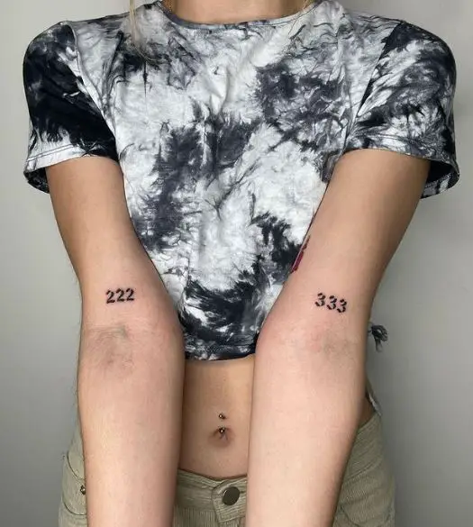 Black 222 and 333 Both Arms Tattoos