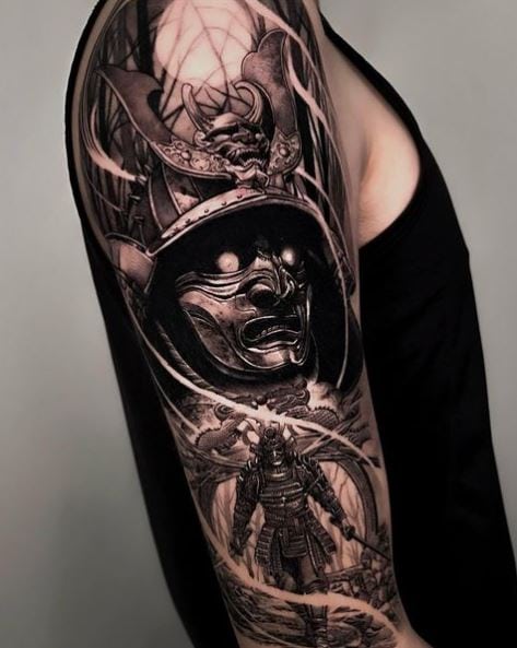 Samurai with Katana Arm Sleeve Tattoo