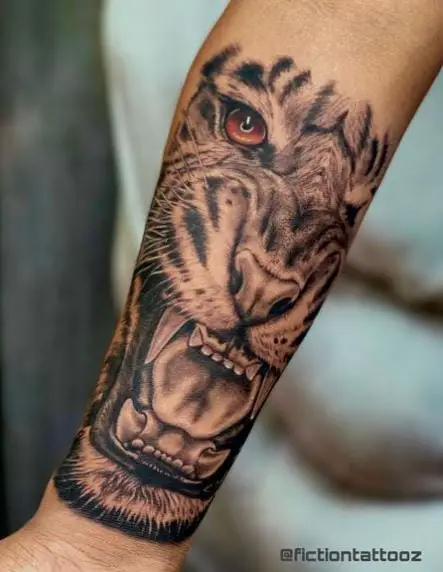 Angry Tiger Forearm Tattoo