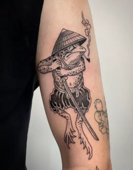 Samurai Frog with Katana Arm Tattoo