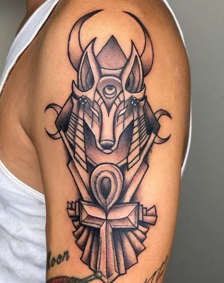 Anubis and Ankh Arm Tattoo