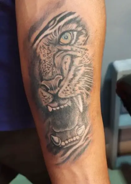 Roaring Tiger Forearm Tattoo