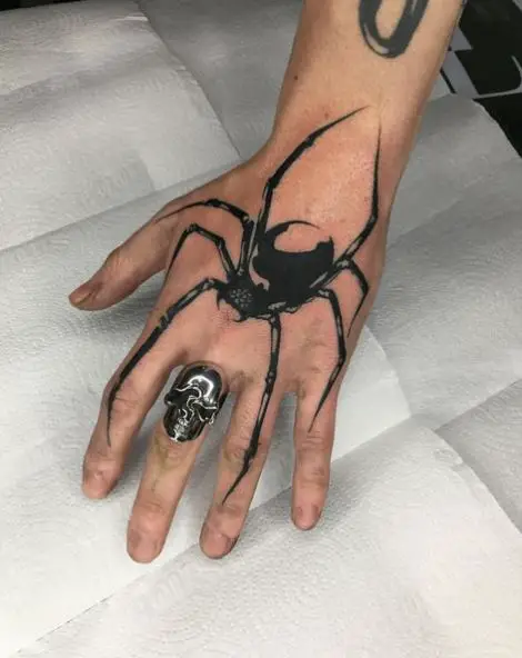 Black Widow Hand Tattoo