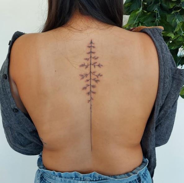 Thin Pine Tree Spine Tattoo