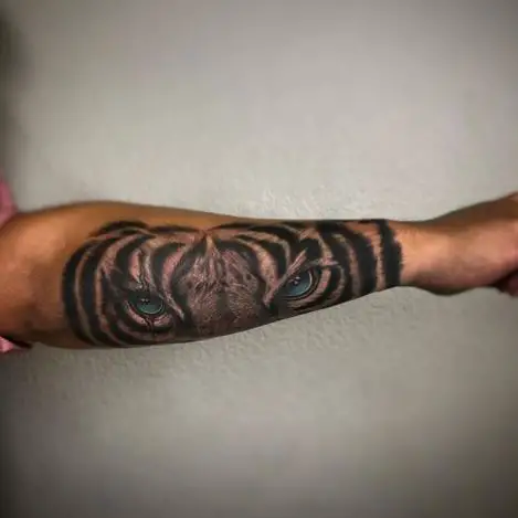 Tiger with Blue Eyes Forearm Tattoo
