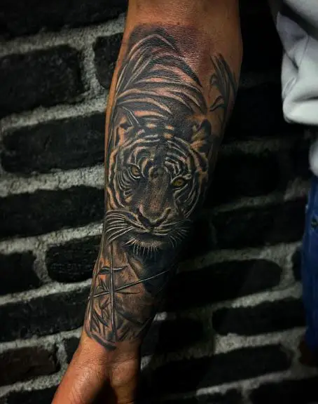 Branches and Tiger Forearm Tattoo