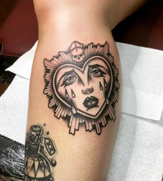 Skull and Crying Heart Tattoo