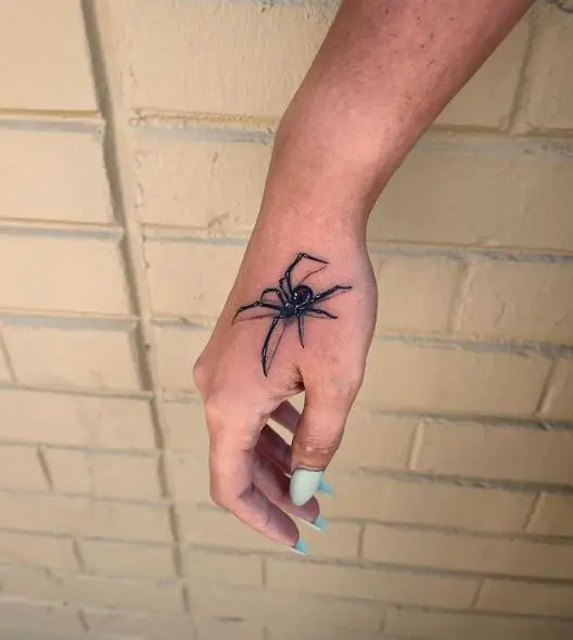 Small Black Widow Hand Tattoo