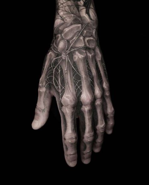 X-Ray Black Widow Hand Tattoo