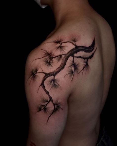 Pine Tree Branch Shoulder Tattoo