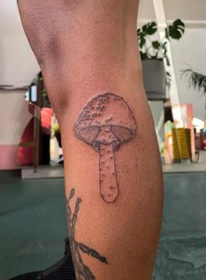 Grey Mushroom Leg Tattoo