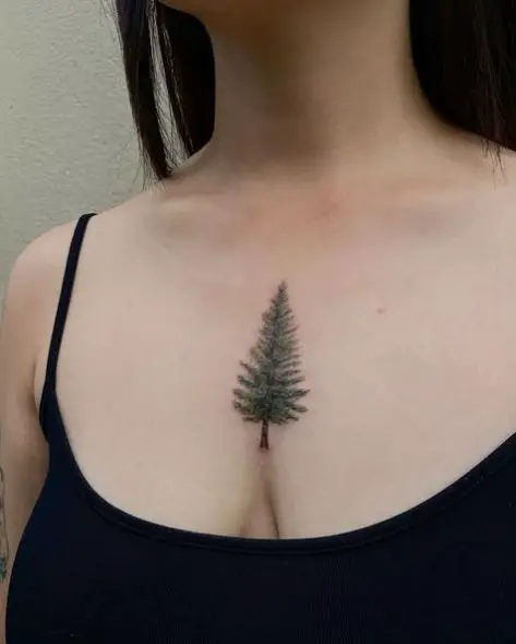 Colored Pine Tree Chest Tattoo