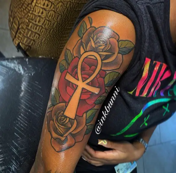 Roses and Ankh Arm Tattoo