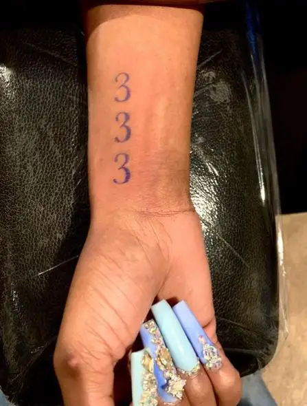 Purple 333 Wrist Tattoo
