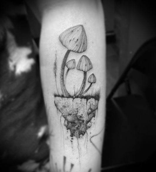 Mushrooms with Roots Arm Tattoo