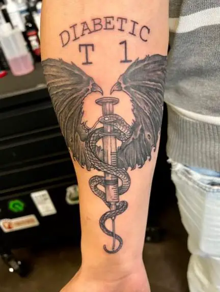 Syringe and Snake Forearm Tattoo