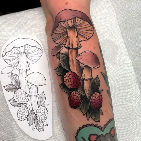 Colored Berries and Mushrooms Forearm Tattoo