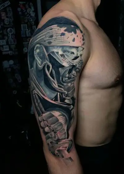 Samurai with Katana Arm Tattoo