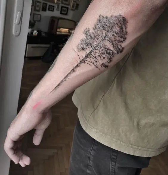 Black Pine Tree Forearm Tattoo