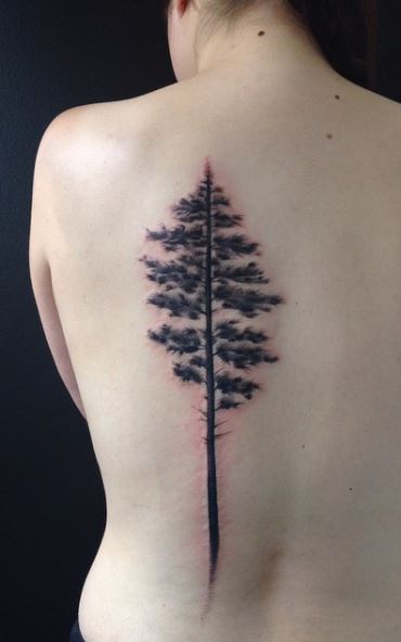 Big Black Pine Tree Back Tattoo