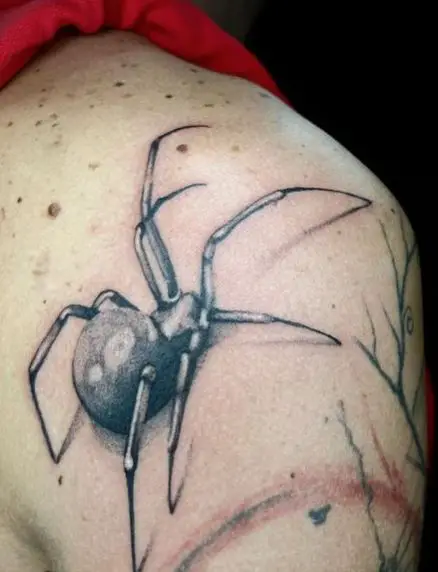 Grey Black Widow Shoulder Tattoo