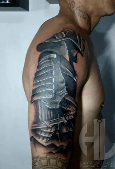 Black Samurai with Katana Arm Tattoo