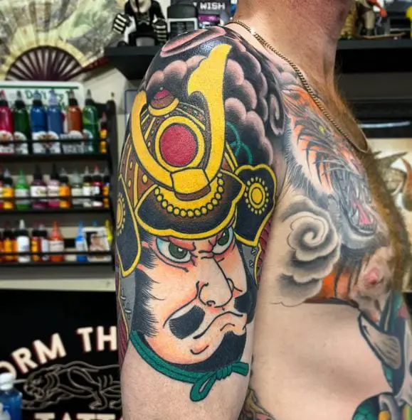 Colored Samurai Arm Tattoo