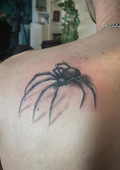 3D Black Widow Shoulder Tattoo
