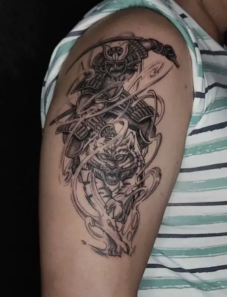 Tiger and Samurai Arm Tattoo
