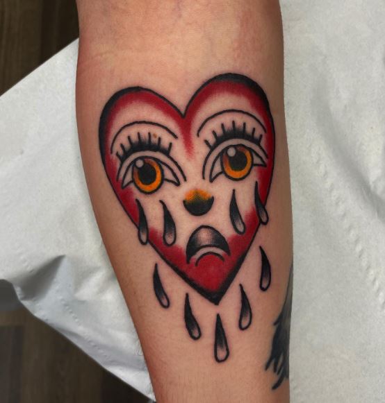 Colored Crying Heart Forearm Tattoo