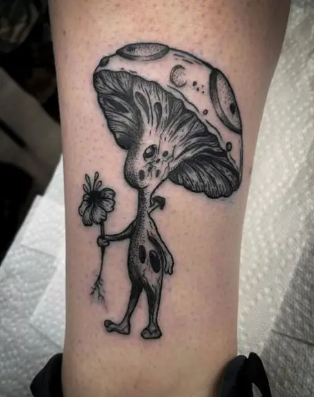 Mushroom Man with Flower Tattoo