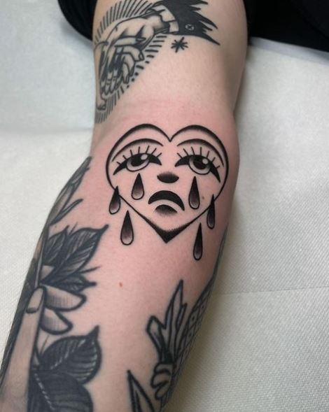 Leaves and Crying Heart Forearm Tattoo