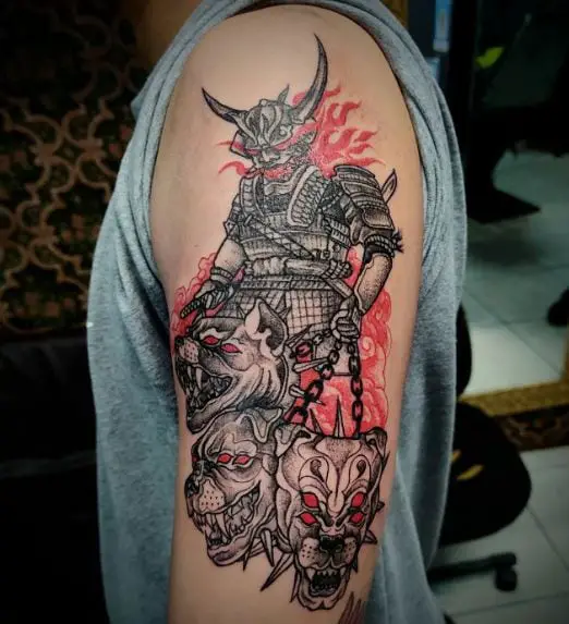 Cerberus and Samurai Arm Tattoo
